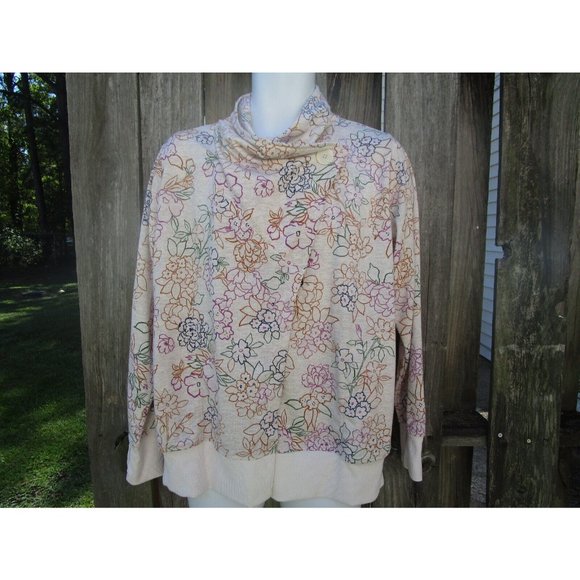 Cuddl Duds Multi Color Turtle Neck Open Front Cardigan Lounge Wear Pockets L - Picture 1 of 8